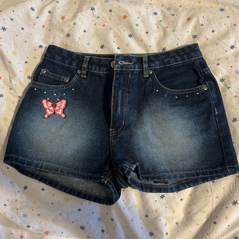 R2 Dark Blue Jean Shorts with Pink Butterfly